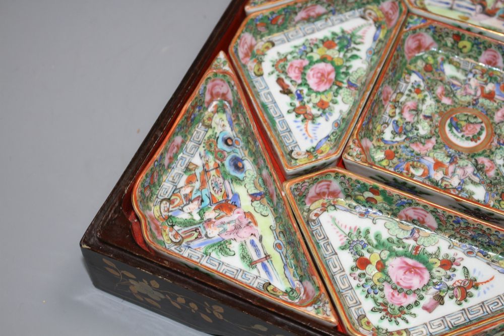 A Chinese Canton famille rose hors doeuvres set, early 20th century, W. 28.5cm